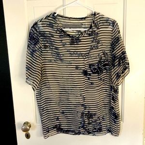 Raquel Allegra size 1 (small) sheer striped T-shirt blouse with dye effect